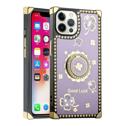 For Apple iPhone 13 Pro Max (6.7") Fashion Square Hearts Diamond Bling Sparkly Glitter Ornaments with Ring Stand  Phone Case Cover