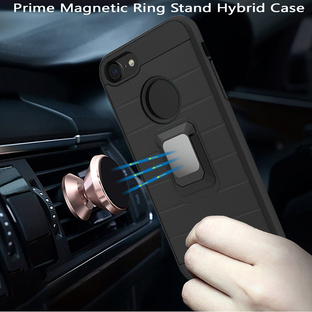 For Apple iPhone SE 2022 /SE 2020/8/7 Magnetic Ring Holder Rubber Hybrid Kickstand Texture Rugged Armor Heavy Duty  Phone Case Cover