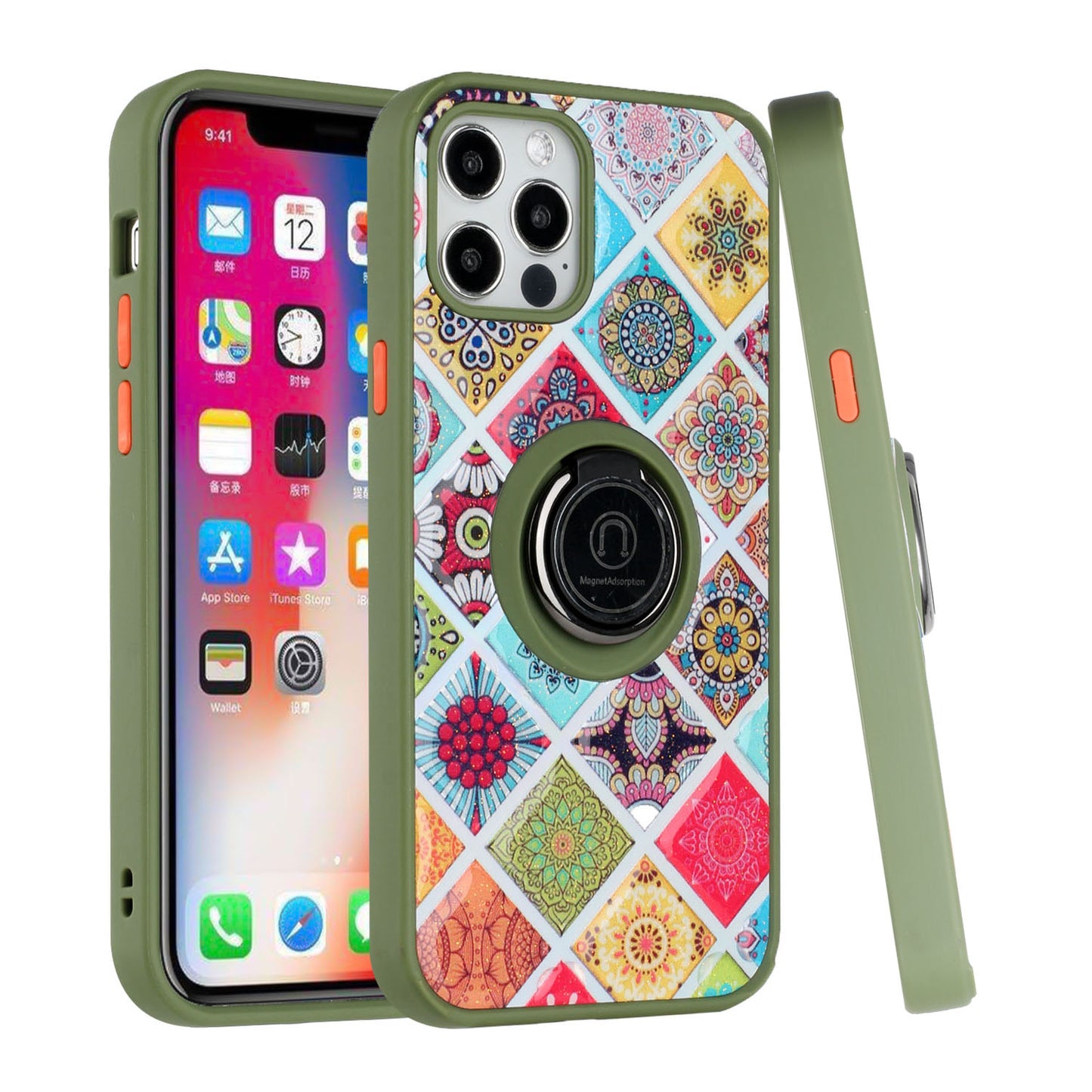 For Apple iPhone 11 (6.1") Marble Pattern Design with Magnetic Ring Kickstand Hybrid Hard Back Shockproof  Phone Case Cover