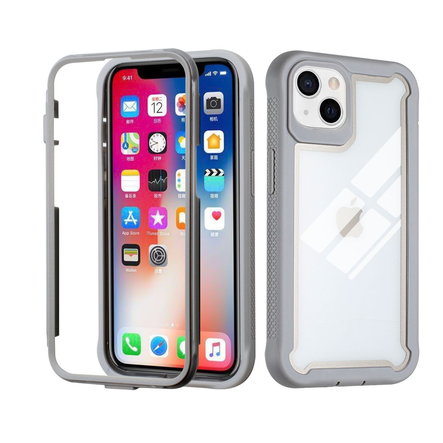 For Apple iPhone 13 (6.1") Hybrid 3 in 1 Transparent Shockproof Full Body Frame Bumper Rugged Hard PC TPU Rubber Protective Heavy Duty  Phone Case Cover