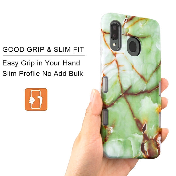 For Samsung Galaxy A20 Slim Hybrid Dual Layer Shockproof Hard TPU Graphic Fashion Design Green Marble Phone Case Cover