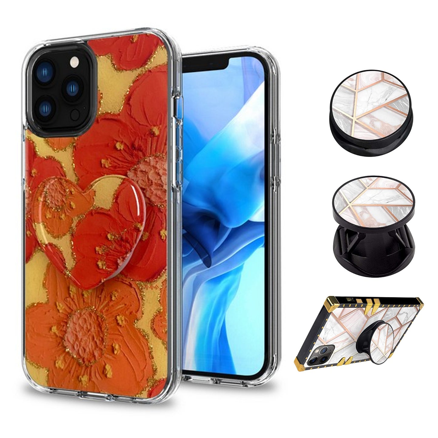 For Apple iPhone 13 /Pro Max Mini Elegant Pattern Design Bling Glitter Hybrid Cases with Ring Stand Pop Up Finger Holder Kickstand  Phone Case Cover