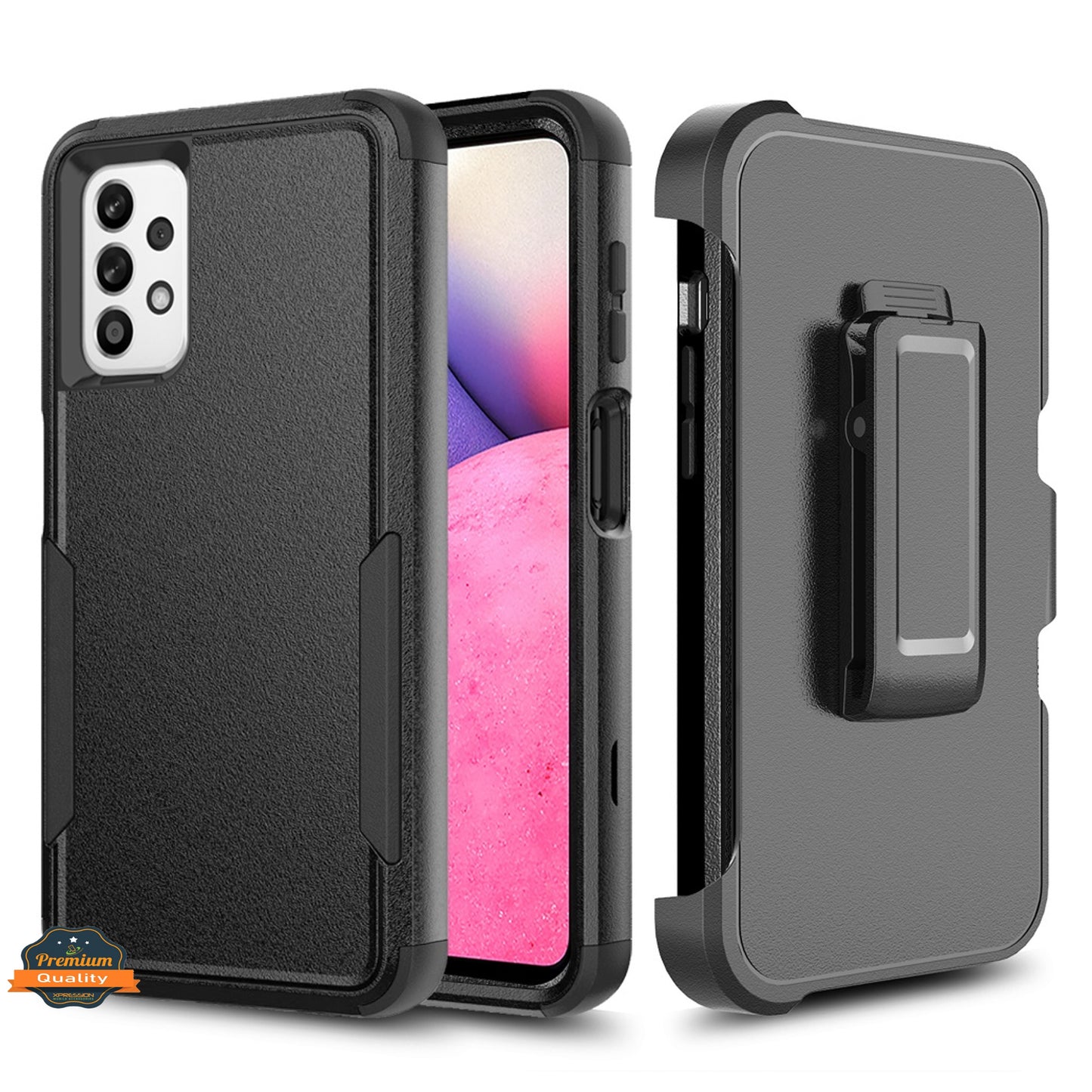For Samsung Galaxy A23 5G Heavy Duty Rugged Shockproof Body Protection Hybrid Kickstand with Swivel Belt Clip Holster Black Phone Case Cover