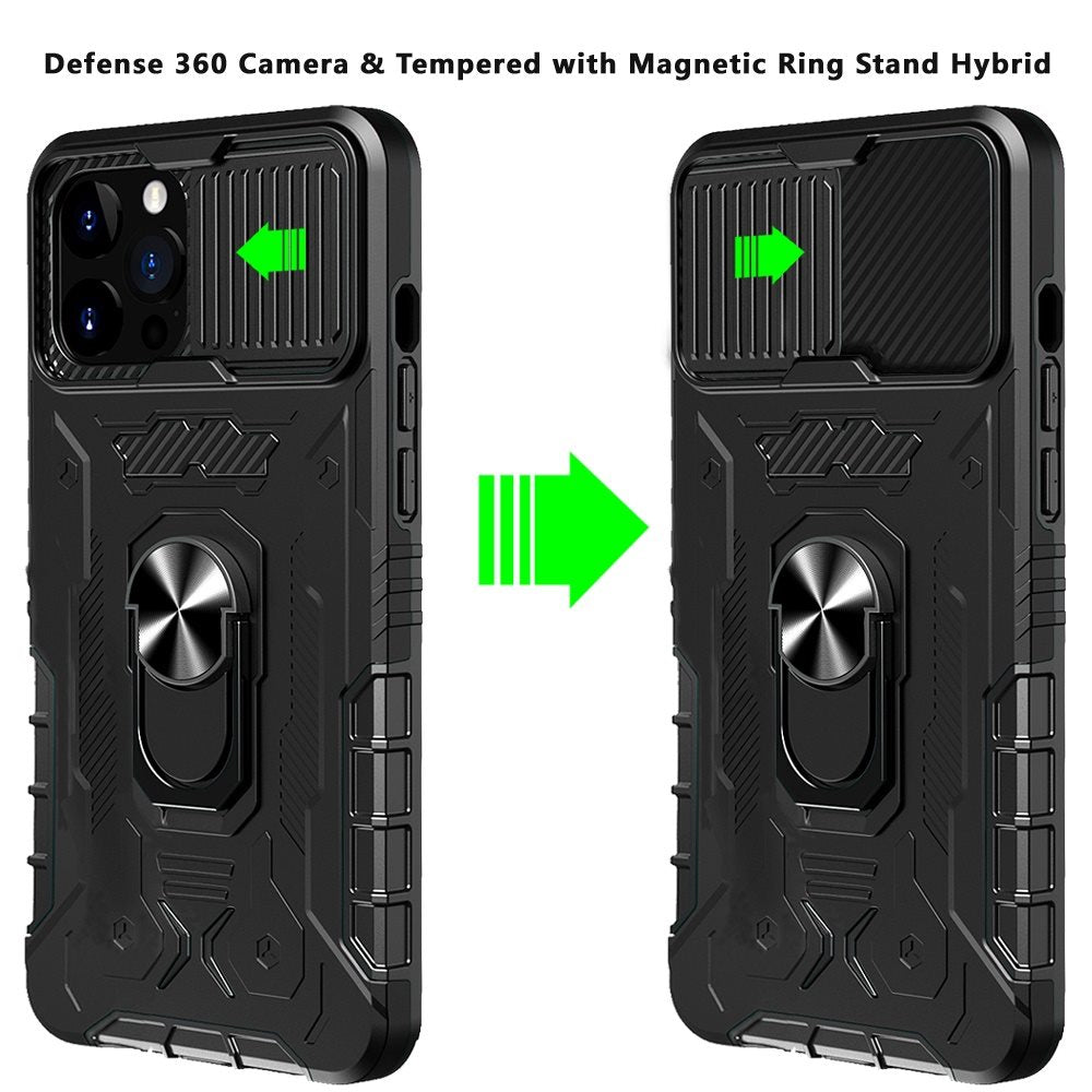 For Apple iPhone 13 Pro (6.1") Ring Stand Cases with Slide Camera, Kickstand & Screen Protector Military Grade Shockproof  Phone Case Cover