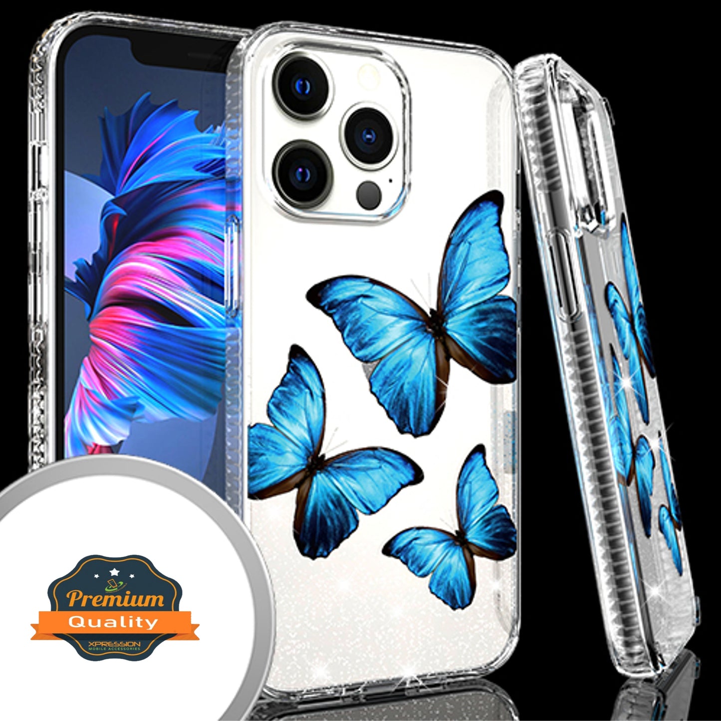 For Apple iPhone 14 (6.1") Clear Fashion IMD Pattern Design Hard Back PC Hybrid Bumper Armor TPU Soft Rubber Slim  Phone Case Cover