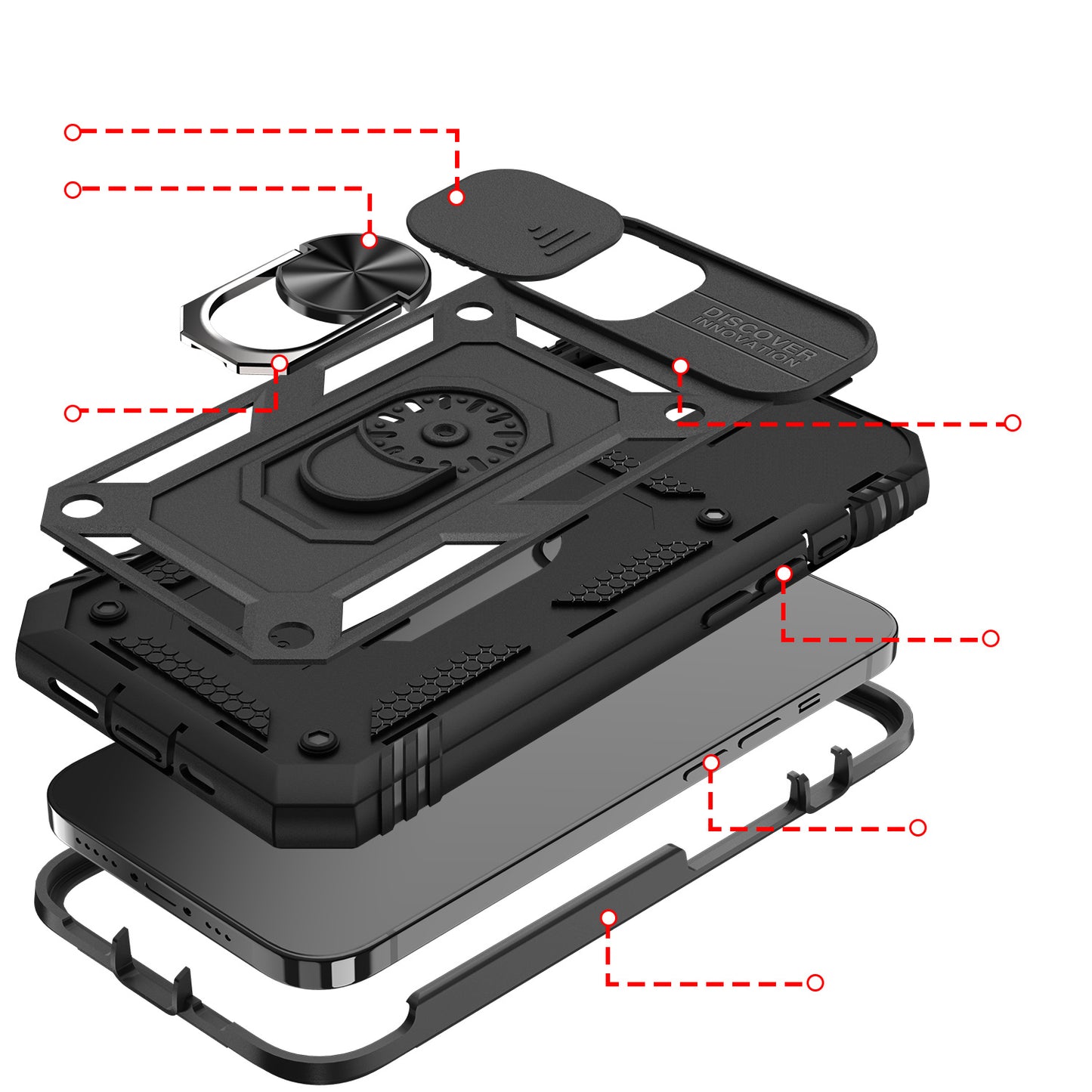 For Apple iPhone 14 (6.1") Hybrid Built-in 360° Rotate Magnetic Ring Stand with Camera Protection Heavy Duty Shockproof  Phone Case Cover
