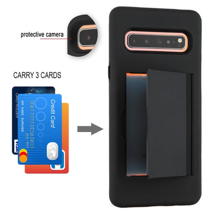 For Samsung Galaxy S10 5G (6.7") Credit Card Wallet Back Storage Invisible Pocket Dual Layer Hard PC TPU Hybrid Protective Black Phone Case Cover