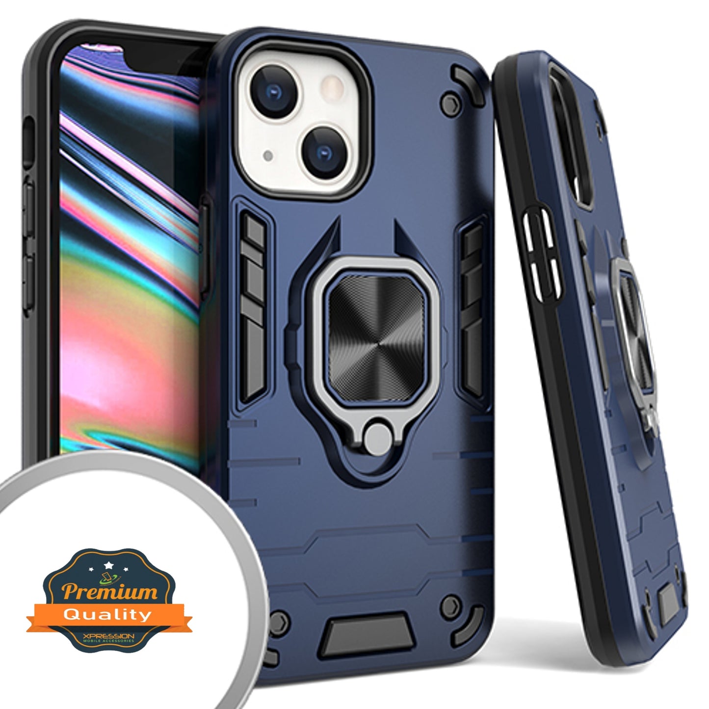 For Apple iPhone 14 (6.1") Military Grade Protection Heavy Duty Armor Shockproof with 360 Ring Kickstand Stand Holder  Phone Case Cover