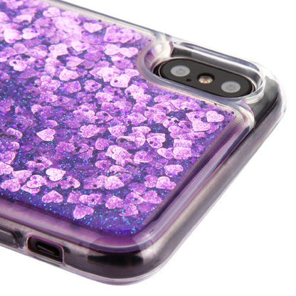 For Apple iPhone XS Max Quicksand Liquid Glitter Bling Hybrid Flowing Sparkle Fashion Protector Skin Purple Phone Case Cover