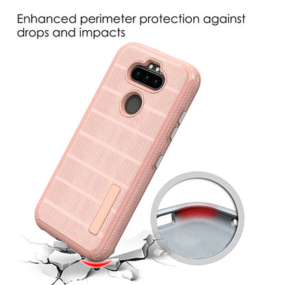 For LG K31 /Aristo 5/Fortune 3/Tribute Monarch / Phoenix 5 Dual Layer Hybrid Armor Rubber TPU Hard PC Rugged Texture Rose Gold Phone Case Cover