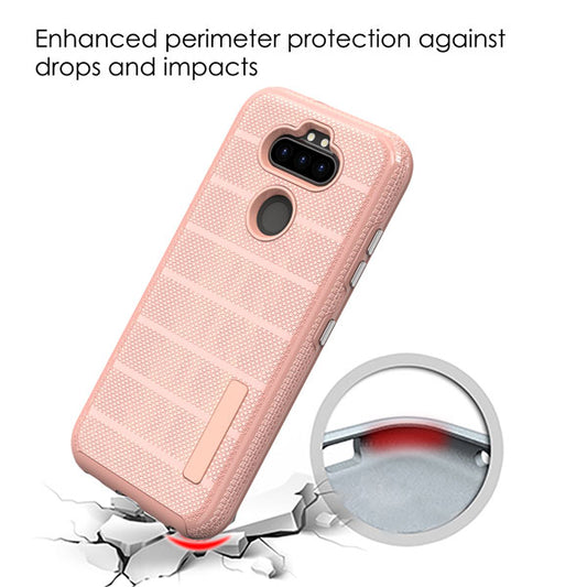 For LG K31 /Aristo 5/Fortune 3/Tribute Monarch / Phoenix 5 Dual Layer Hybrid Armor Rubber TPU Hard PC Rugged Texture Rose Gold Phone Case Cover
