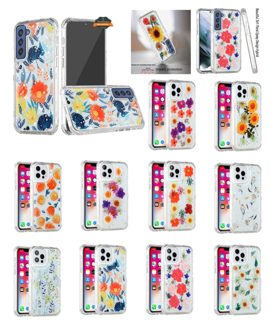 For Samsung Galaxy A23 5G Sparkle Glitter Floral Epoxy Design Shockproof Hybrid Fashion Bling Rubber TPU & Hard PC  Phone Case Cover