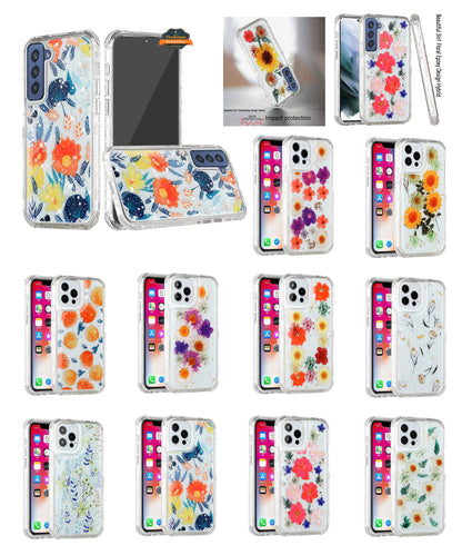 For Samsung Galaxy S22 Ultra Sparkle Glitter Floral Epoxy Design Shockproof Hybrid Fashion Bling Rubber TPU  Phone Case Cover