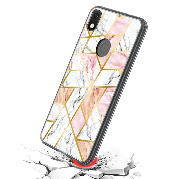 For T-mobile TCL Revvl 4 Stylish Design Hybrid Rubber TPU Hard PC Shockproof Armor Rugged Slim Fit Pink Gray Marble Phone Case Cover