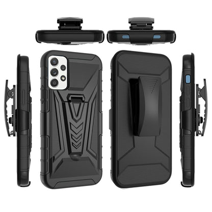 For Samsung Galaxy A32 5G 3 in 1 Rugged Swivel Belt Clip Holster Heavy Duty Hybrid Armor Rubber TPU with Kickstand Stand Black Phone Case Cover