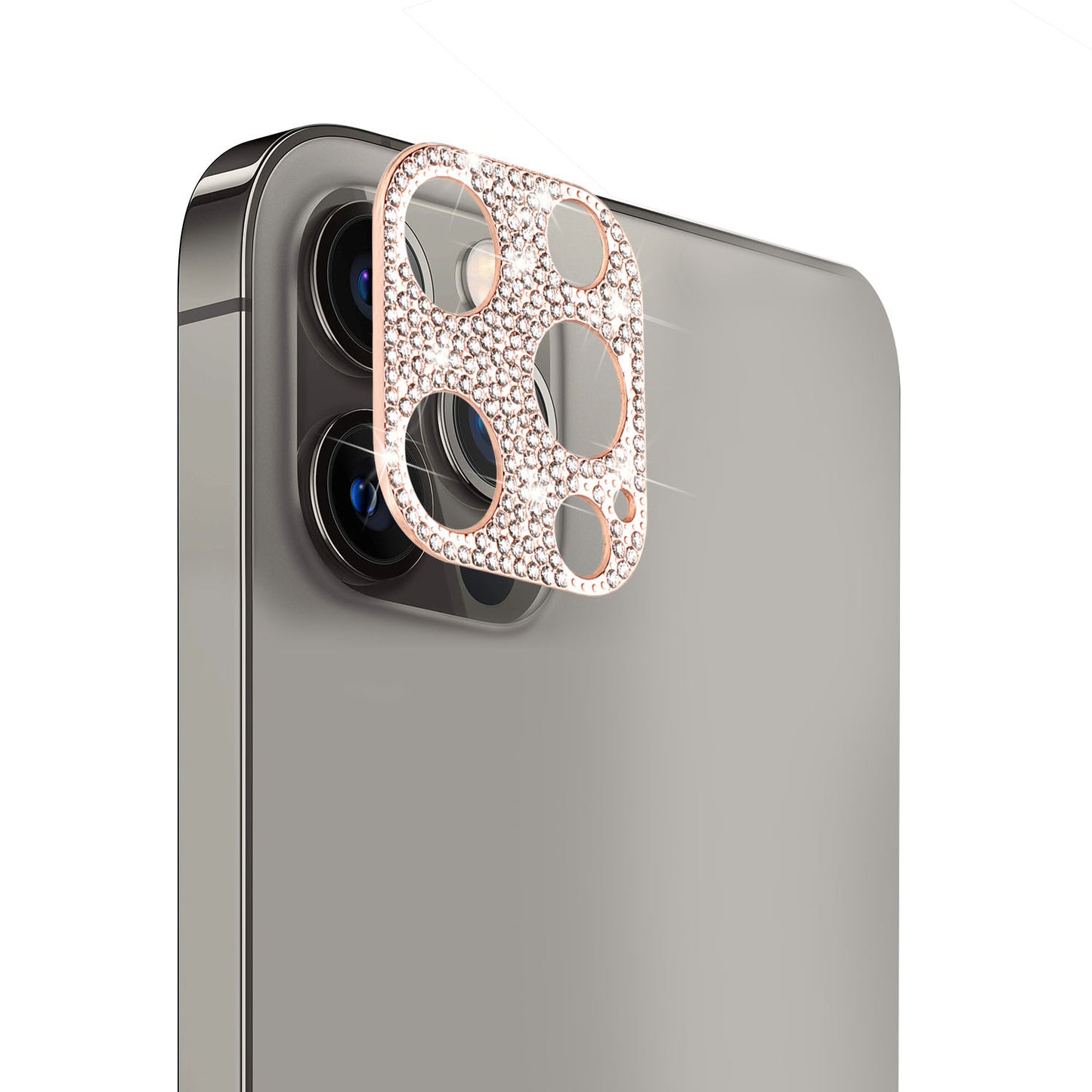 For Apple iPhone 14 (6.1") Camera Lens Zinc Alloy With Diamond Bling Glitter Lens Protective Camera Decoration Rose Gold