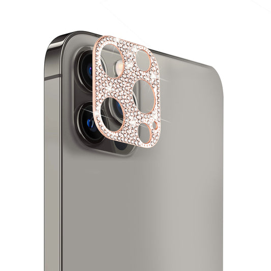 For Apple iPhone 14 (6.1") Camera Lens Zinc Alloy With Diamond Bling Glitter Lens Protective Camera Decoration Rose Gold