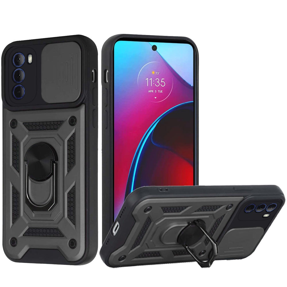 For Motorola Moto G Stylus 2022 4G Hybrid Cases with Slide Camera Lens Cover, Ring Holder Kickstand Rugged Dual Layer  Phone Case Cover