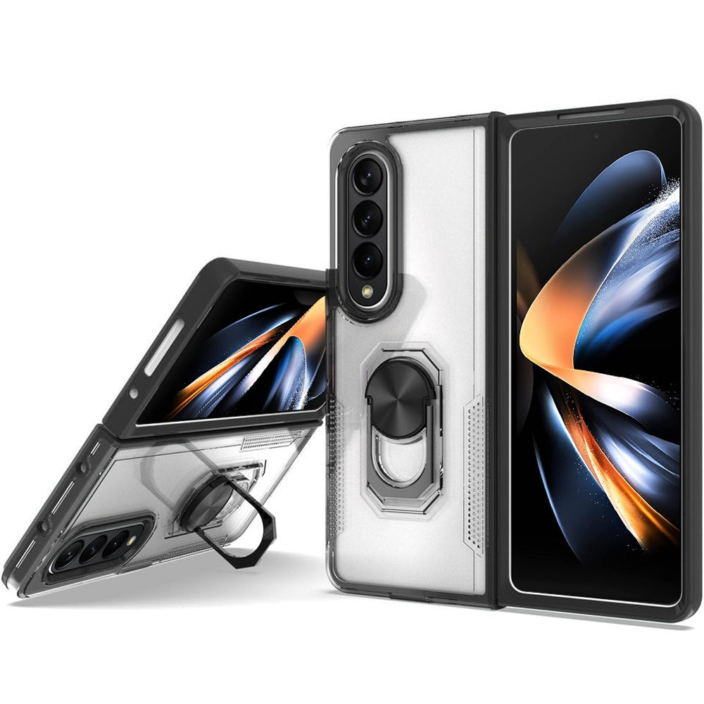 For Samsung Galaxy Z Fold 4 Clear Transparent Armor Defender Shockproof Hybrid with Ring Holder Kickstand  Phone Case Cover