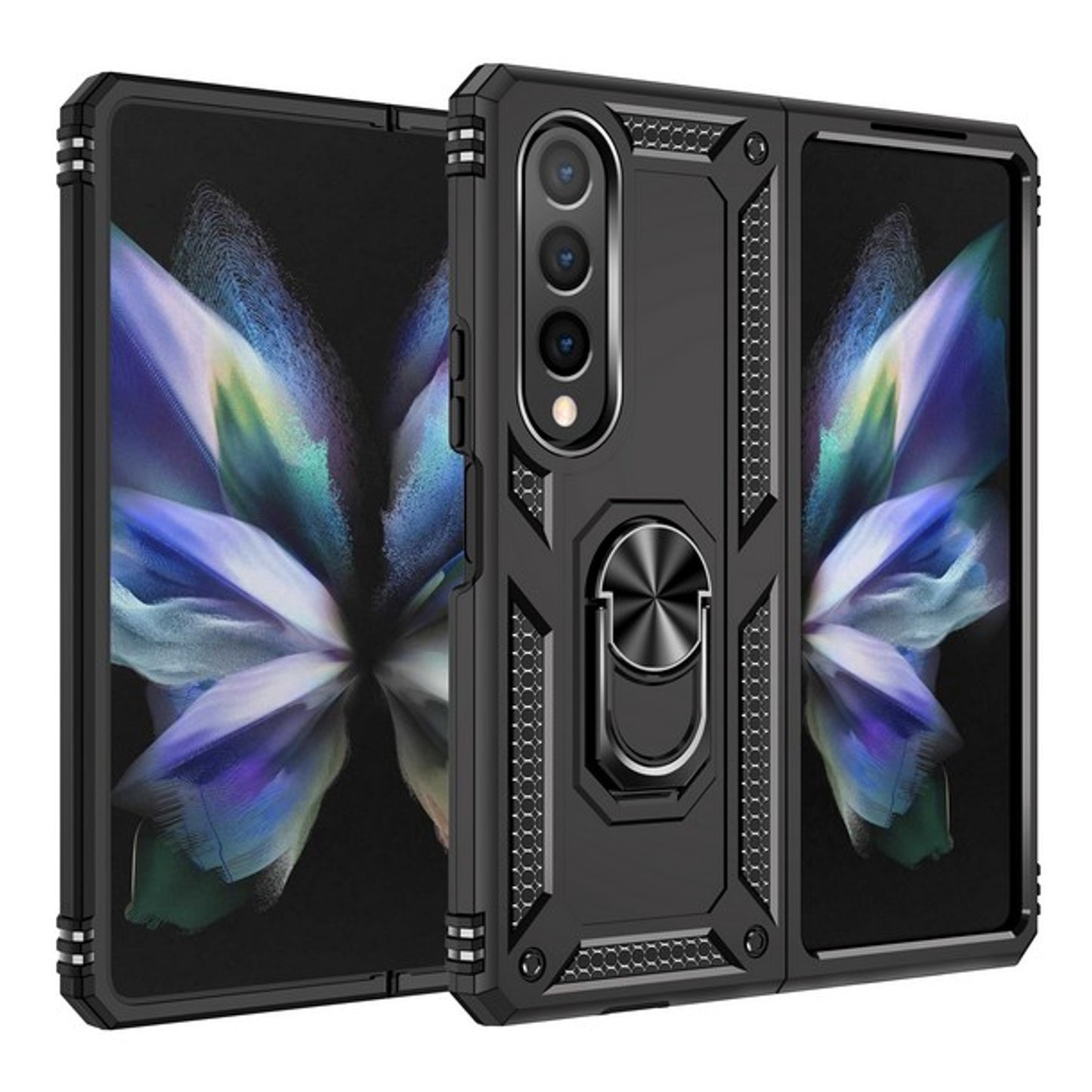 For Samsung Galaxy Z Fold 4 5G Shockproof Hybrid Dual Layer PC + TPU with Ring Stand Metal Kickstand Heavy Duty Rugged Armor Shell  Phone Case Cover