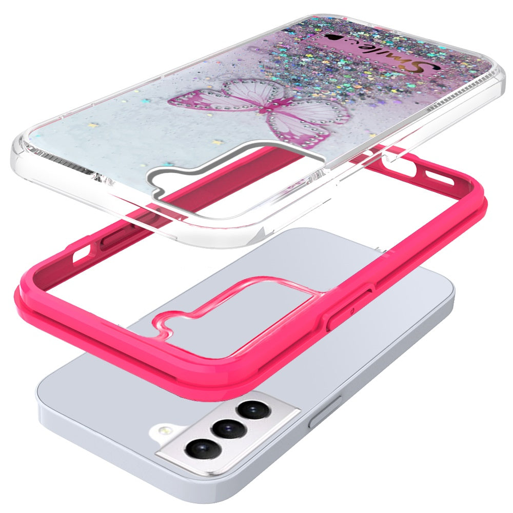 For Apple iPhone 14 /Plus Pro Max Butterfly Smile Glitter Bling Sparkle Epoxy Glittering Shining Hybrid Hard PC TPU Slim  Phone Case Cover