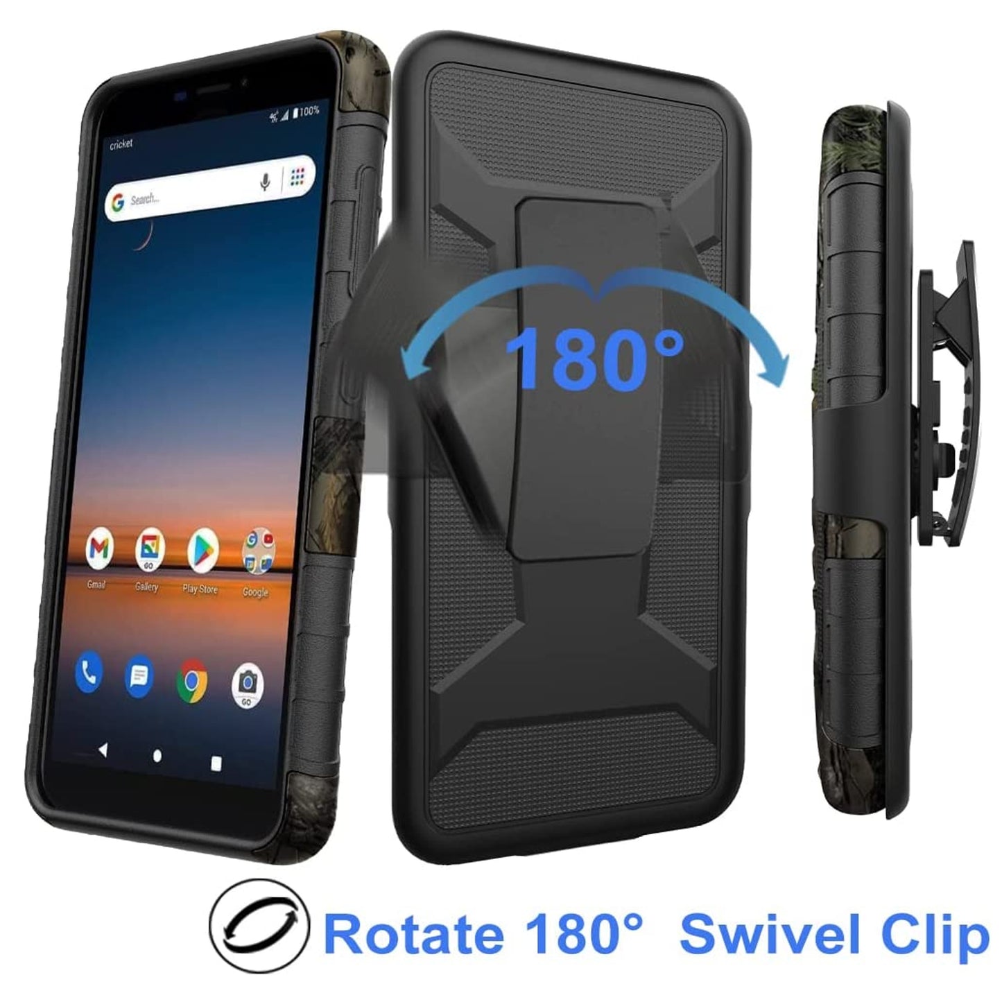 For T-Mobile Revvl 6 Pro 5G Swivel Belt Clip Holster with Built-in Kickstand, Heavy Duty Hybrid 3in1 Shockproof Defender Camo Camouflage Phone Case Cover