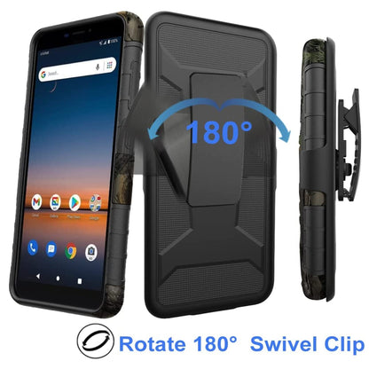 For T-Mobile Revvl 6 Pro 5G Swivel Belt Clip Holster with Built-in Kickstand, Heavy Duty Hybrid 3in1 Shockproof Defender Camo Camouflage Phone Case Cover