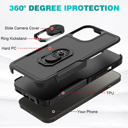 For Apple iPhone 14 Plus (6.7") Hybrid Rugged Hard Drop-Proof 3 Layer Protection Military Grade with Metal Ring Stand  Phone Case Cover