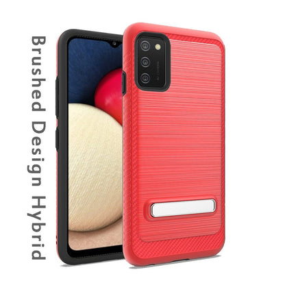For Samsung Galaxy A02S Slim Brushed Hybrid Shock-Absorption Armor Edged Carbon Fiber with Metal Kickstand Rugged Texture  Phone Case Cover
