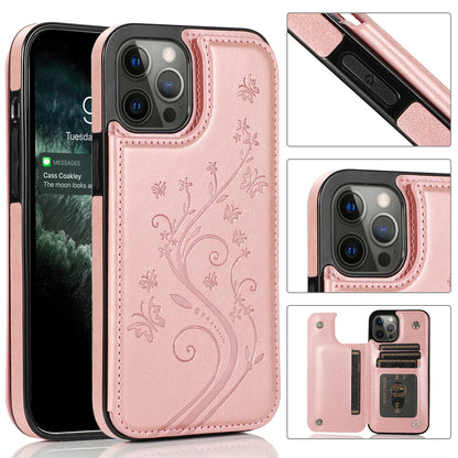 For Apple iPhone 14 (6.1") Luxury Side Wallet PU Leather [Two Magnetic Clasp] [Card Slots] Stand Back Storage Flip  Phone Case Cover