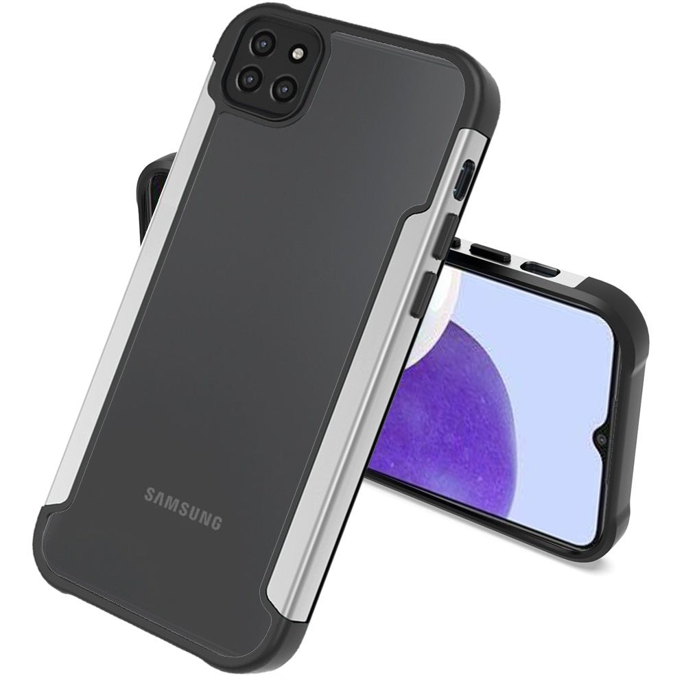 For Samsung Galaxy A22 5G Hybrid Aluminum Alloy Metal Clear Transparent Back PC TPU Bumper Frame Armor Shockproof  Phone Case Cover