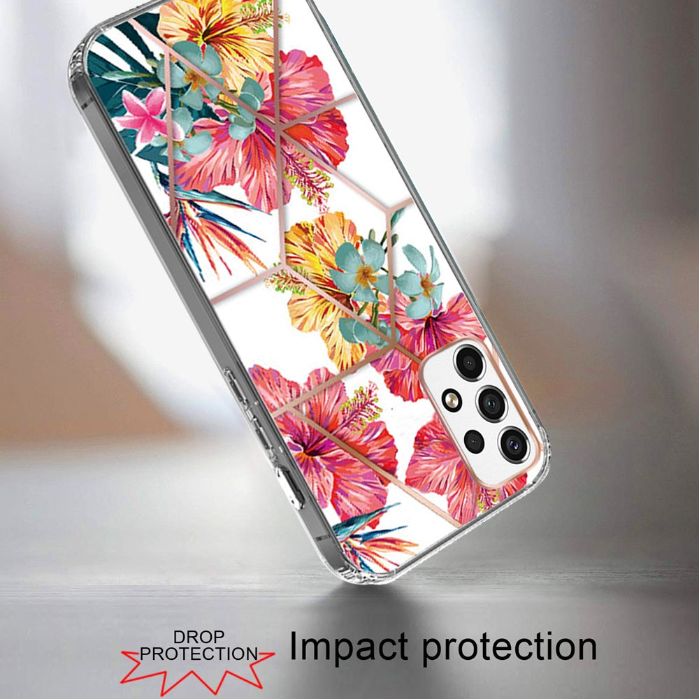 For Samsung Galaxy A23 5G Fashion Art Floral IMD Design Beautiful Flower Pattern Hybrid Protective Hard Rubber TPU Red Hibiscus Phone Case Cover