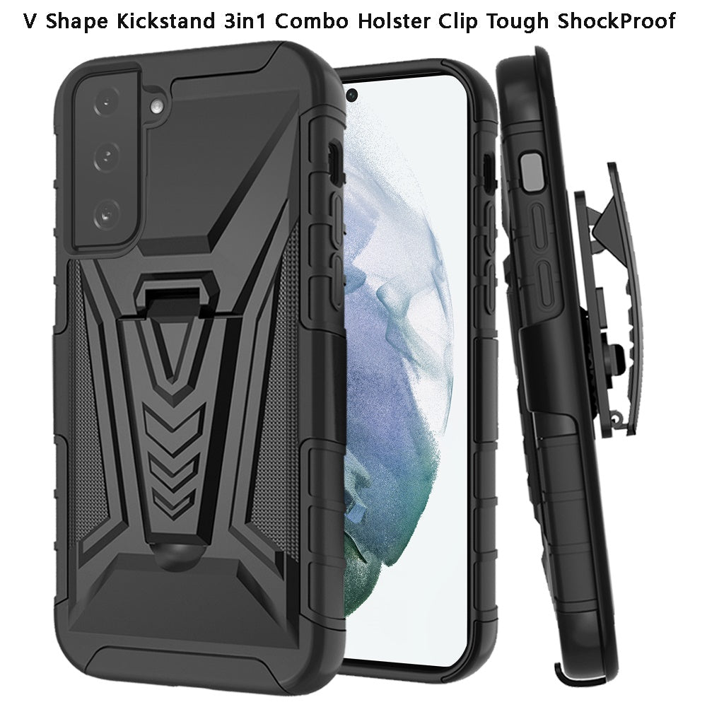 For Samsung Galaxy S21 FE /Fan Edition 3 in 1 Rugged Belt Clip Holster Heavy Duty Tuff Hybrid Armor Rubber with Kickstand Stand  Phone Case Cover