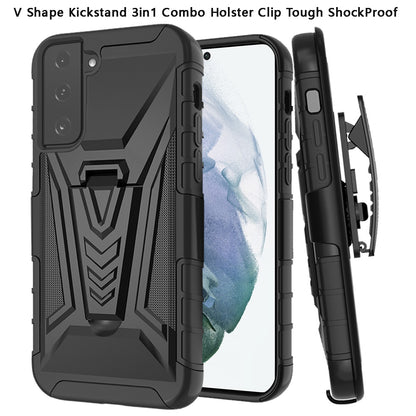For Samsung Galaxy S21 FE /Fan Edition 3 in 1 Rugged Belt Clip Holster Heavy Duty Tuff Hybrid Armor Rubber with Kickstand Stand  Phone Case Cover