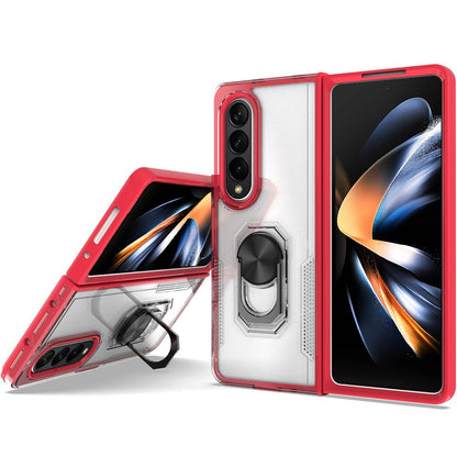 For Samsung Galaxy Z Fold 4 Clear Transparent Armor Defender Shockproof Hybrid with Ring Holder Kickstand  Phone Case Cover