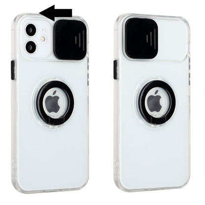 For Apple iPhone 13 Mini (5.4") Transparent Cases with Ring Stand & Camera Window, Slide Lens Protection Hybrid Shockproof  Phone Case Cover