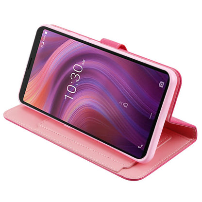 For Alcatel 3V 5032w (2019) PU Leather Wallet with Credit Card Holder Storage Folio Flip Pouch Stand Hot Pink Phone Case Cover
