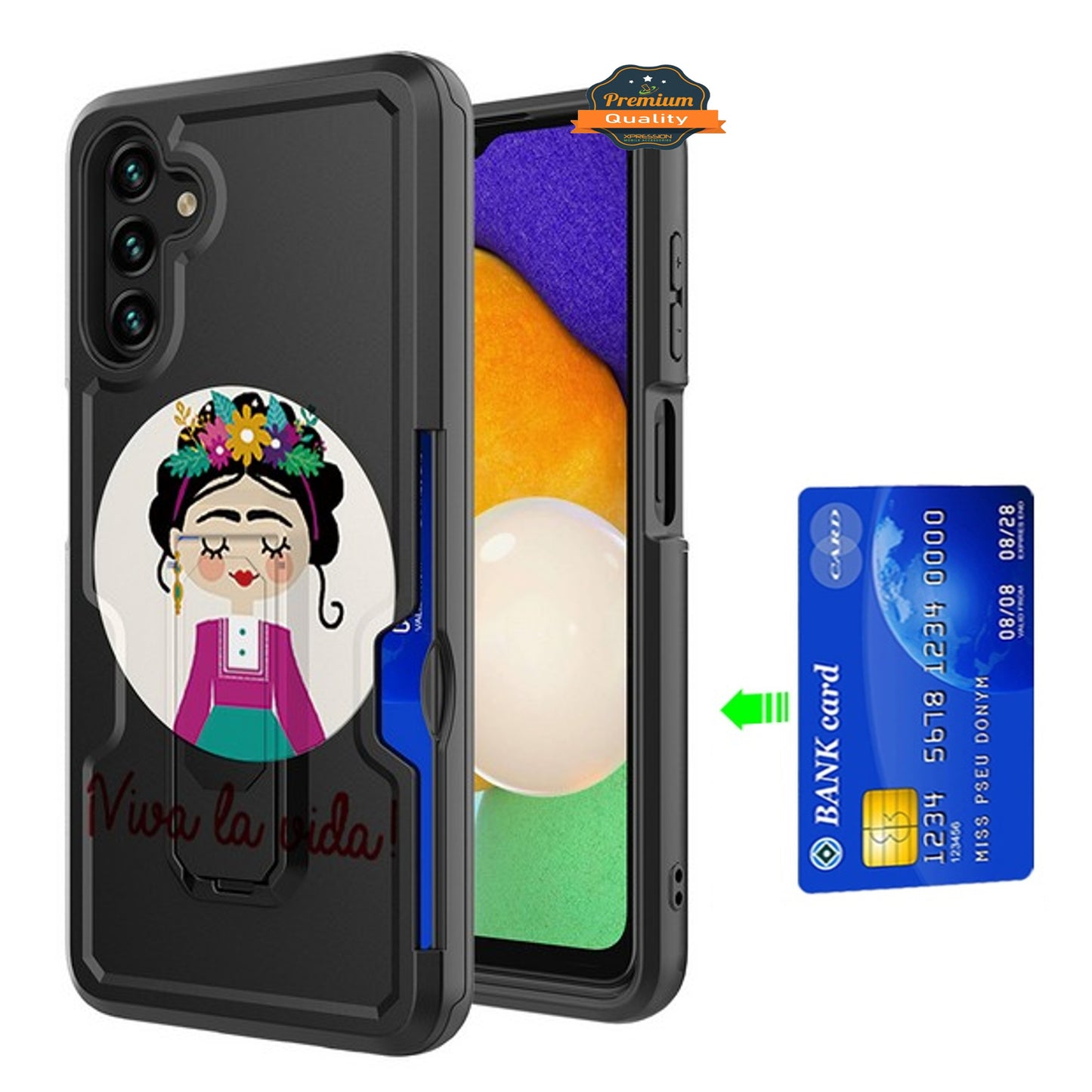 For Samsung Galaxy A13 5G Hidden Wallet Credit Card Slots with Kickstand Back Design Fashion Hybrid Shockproof Hard  Phone Case Cover