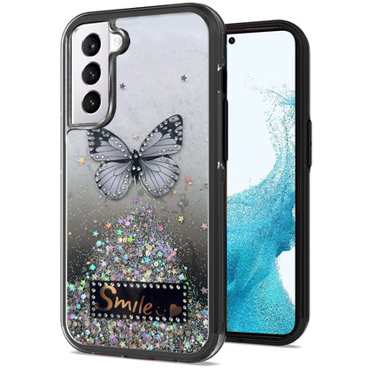 For Samsung Galaxy S22 /Plus Ultra Butterfly Smile Glitter Bling Sparkle Epoxy Glittering Shining Hybrid Hard PC TPU Silicone Slim  Phone Case Cover