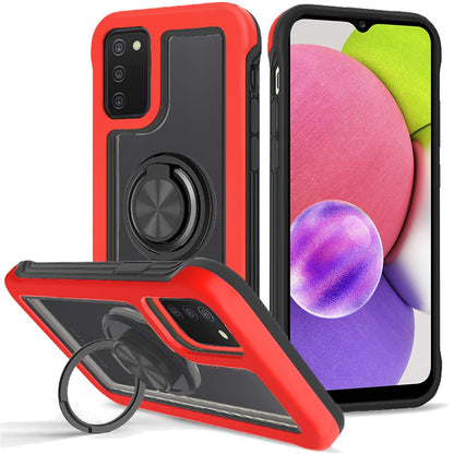 For Samsung Galaxy A03S Transparent Magnetic Ring Stand Hybrid 360 Degree Rotation Kickstand Armor Bumper Defender  Phone Case Cover