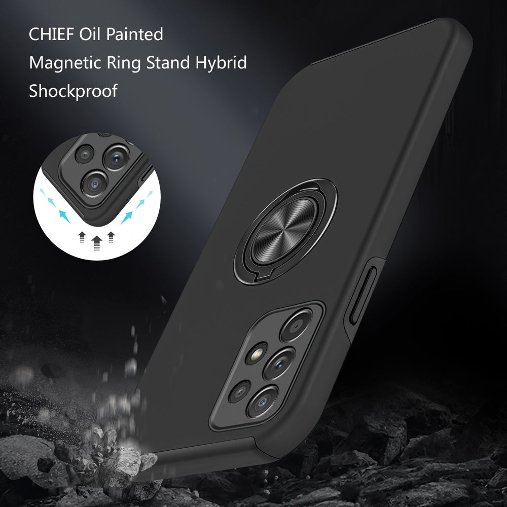 For Samsung Galaxy A73 5G Hybrid 360 Degree Rotatable Metal Invisible Ring Stand Holder Fit Magnetic Car Mount Shockproof Slim  Phone Case Cover