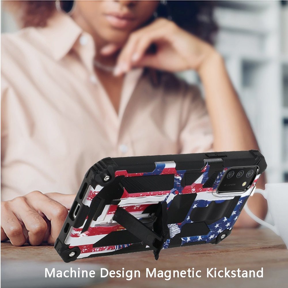 For Samsung Galaxy A02S Heavy Duty Stand Hybrid Shockproof [Military Grade] Rugged Protective with Built-in Kickstand American Flag USA Phone Case Cover