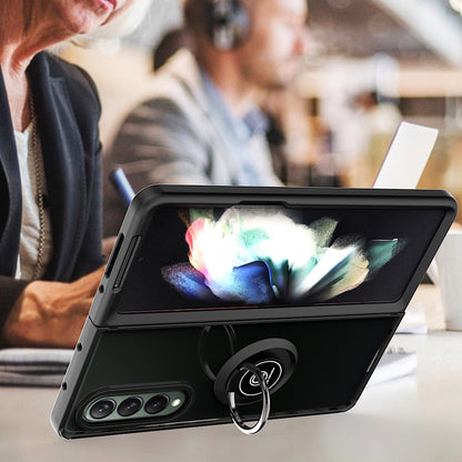 For Samsung Galaxy Z Fold 3 5G Hybrid Protective PC & TPU Shockproof with 360° Rotation Ring Kickstand Magnetic Metal Stand  Phone Case Cover