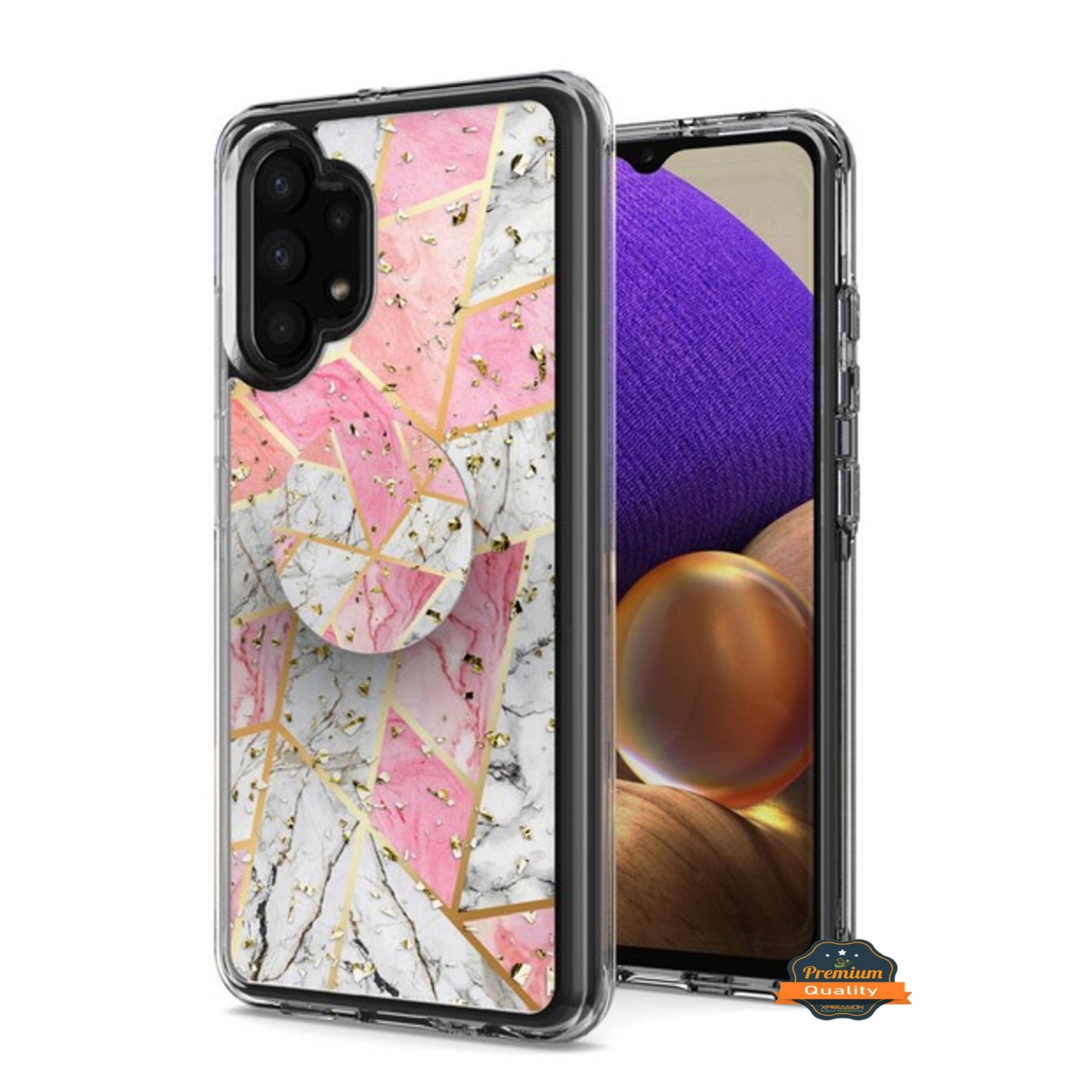 For Samsung Galaxy A32 5G Elegant Pattern Design Bling Glitter Hybrid Cases with Ring Stand Pop Up Finger Holder Kickstand  Phone Case Cover