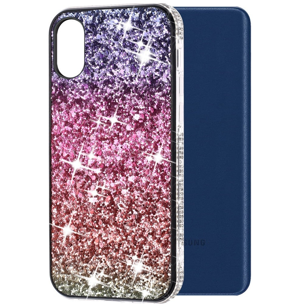 For Samsung A03 Core Rhinestone Sparkling Rainbow Gradual Glitter Full Diamond Bling Protective Hybrid Rugged Bumper  Phone Case Cover