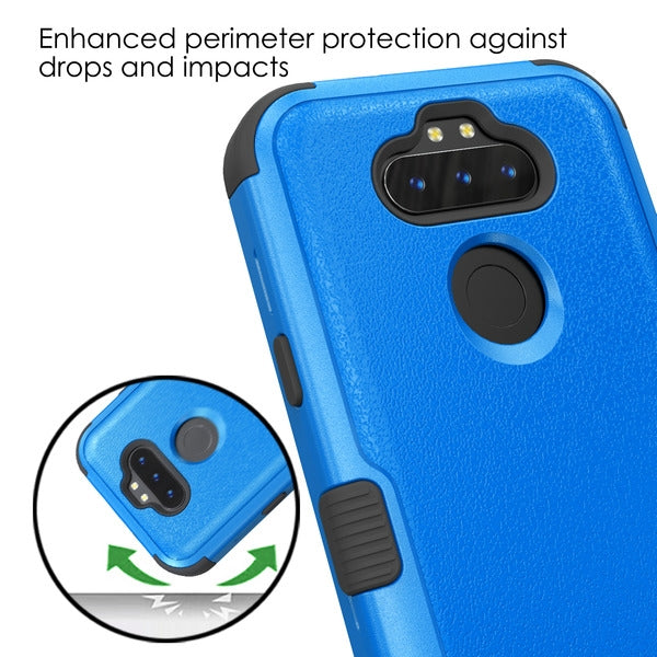 For LG K31 /Aristo 5/Fortune 3/Tribute Monarch / Phoenix 5 Hybrid Three Layer Hard PC Shockproof Heavy Duty TPU Rubber Blue Phone Case Cover