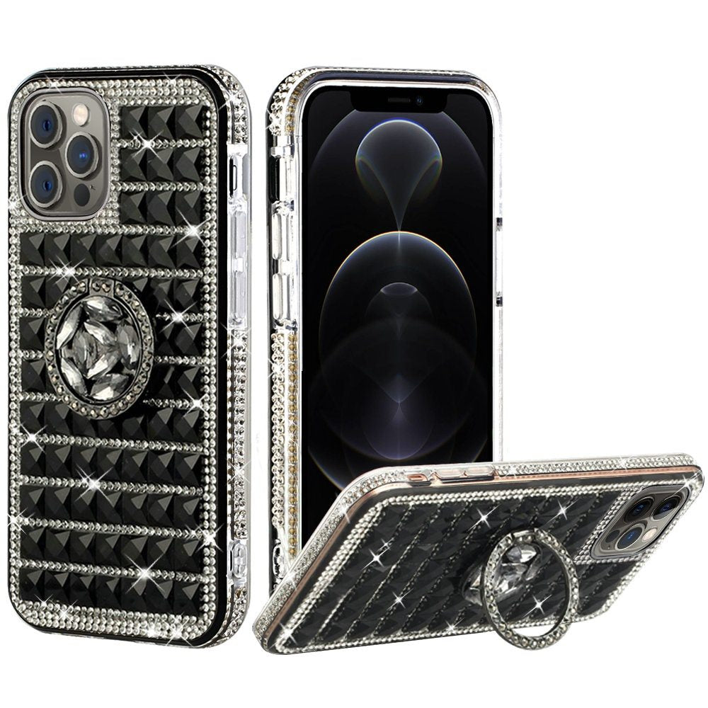 For Apple iPhone XR Fashion Luxury 3D Bling Diamonds Rhinestone Jeweled Shiny Crystal Hybrid Hard with Ring Stand Holder  Phone Case Cover