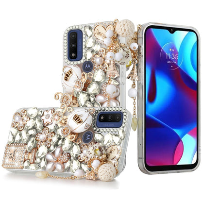 For Motorola Moto G Pure Bling Clear Crystal 3D Full Diamonds Luxury Sparkle Transparent Rhinestone Hybrid Bumper  Phone Case Cover