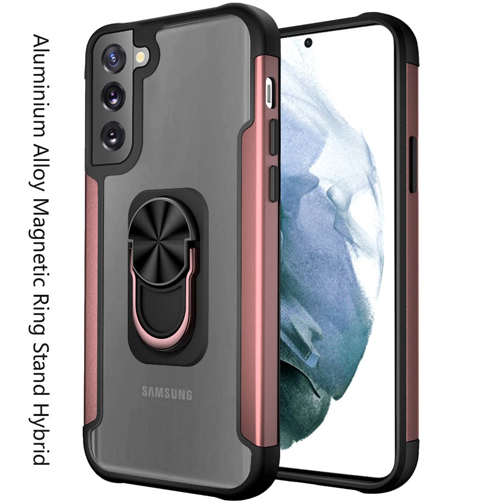 For Samsung Galaxy S22 Clear Military Grade Design Hybrid Protective with Ring Holder Kickstand [Magnetic Car Mount Feature]  Phone Case Cover