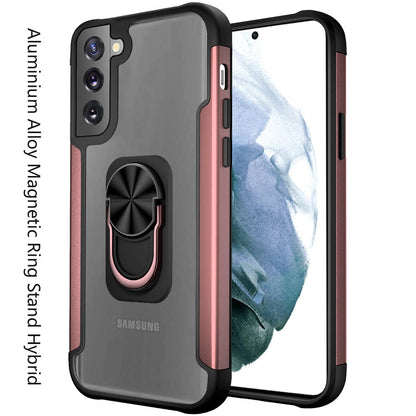 For Samsung Galaxy S22 Clear Military Grade Design Hybrid Protective with Ring Holder Kickstand [Magnetic Car Mount Feature]  Phone Case Cover